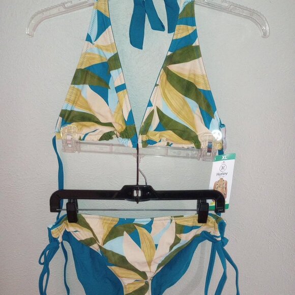 Hurley Women's Size XL UPF 50 Teal Reversible 2 Piece Bikini Swimsuit NWT - Picture 2 of 5